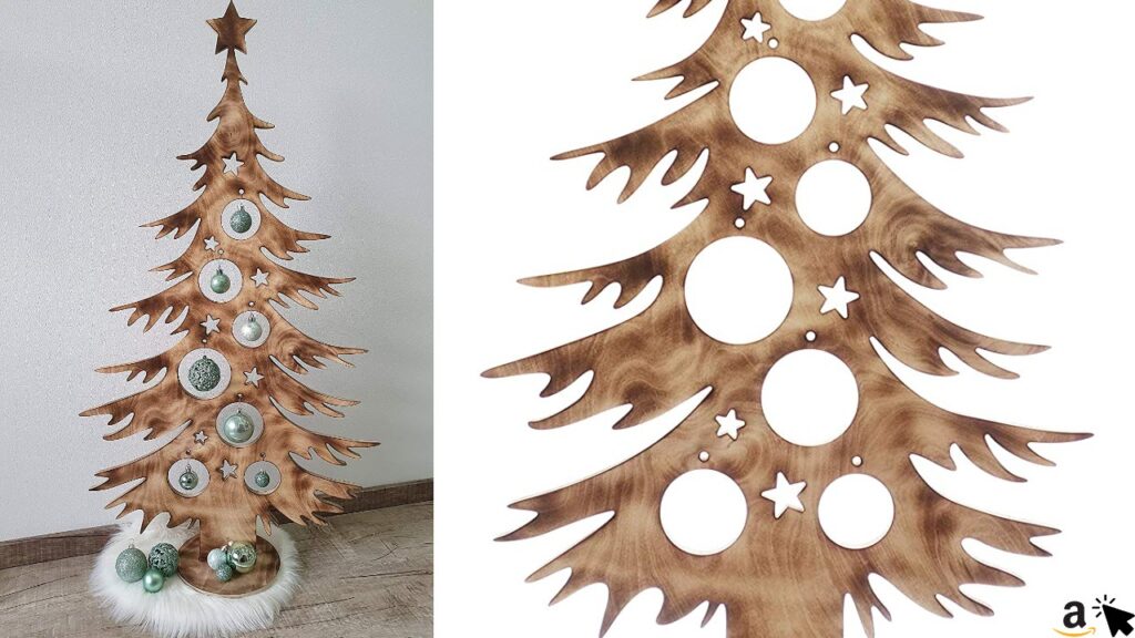 Bergliebe Dekobaum schmaler Holz-Weihnachtsbaum rustikal Vintage geflammtes Holz 103,5 x 58 cm Pohmer Design