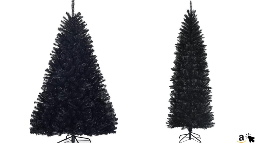 COSTWAY Normaler oder Slim Künstlicher Weihnachtsbaum schwarz, Tannenbaum mit Metallständer