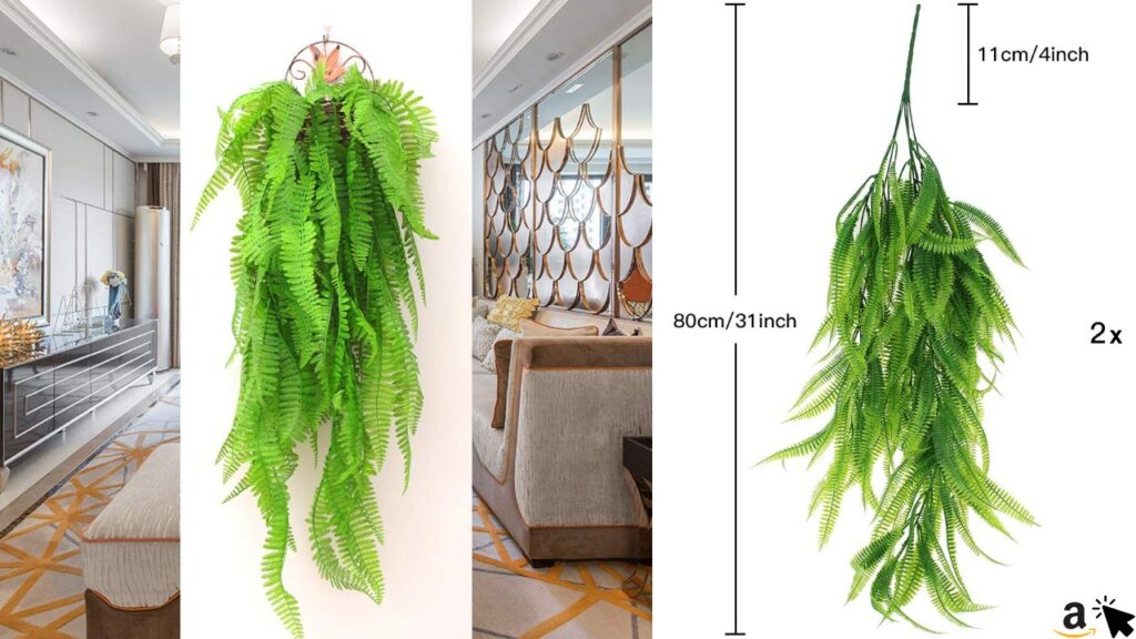 DXLing 2 Stück 80cm Kunstpflanze Hängepflanze Künstlich Boston Farn Hängende Künstliche Pflanzen Hängender Farn