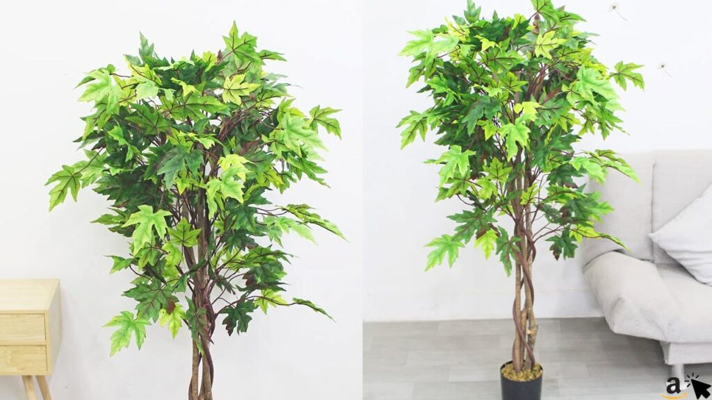 Decovego Ahorn Ahornbaum Kunstpflanze Kunstbaum Künstliche Pflanze mit Echtholz 130cm