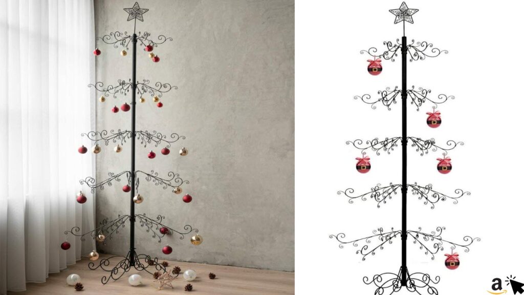 HOHIYA Weihnachtsbaum Metall Christbaum Groß Christbaumschmuck Dekorationen Baumschmuck Weihnachtsbaumkugeln Weihnachtsbaumanhänger Weihnachten 213 cm schwarz