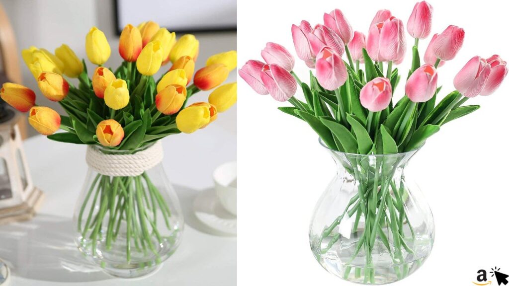 JUSTOYOU 20 STK PU Real Touch Latex Künstliche Tulpen Gefälschte Tulpen Blumen Blumensträuße Blumen Arrangement