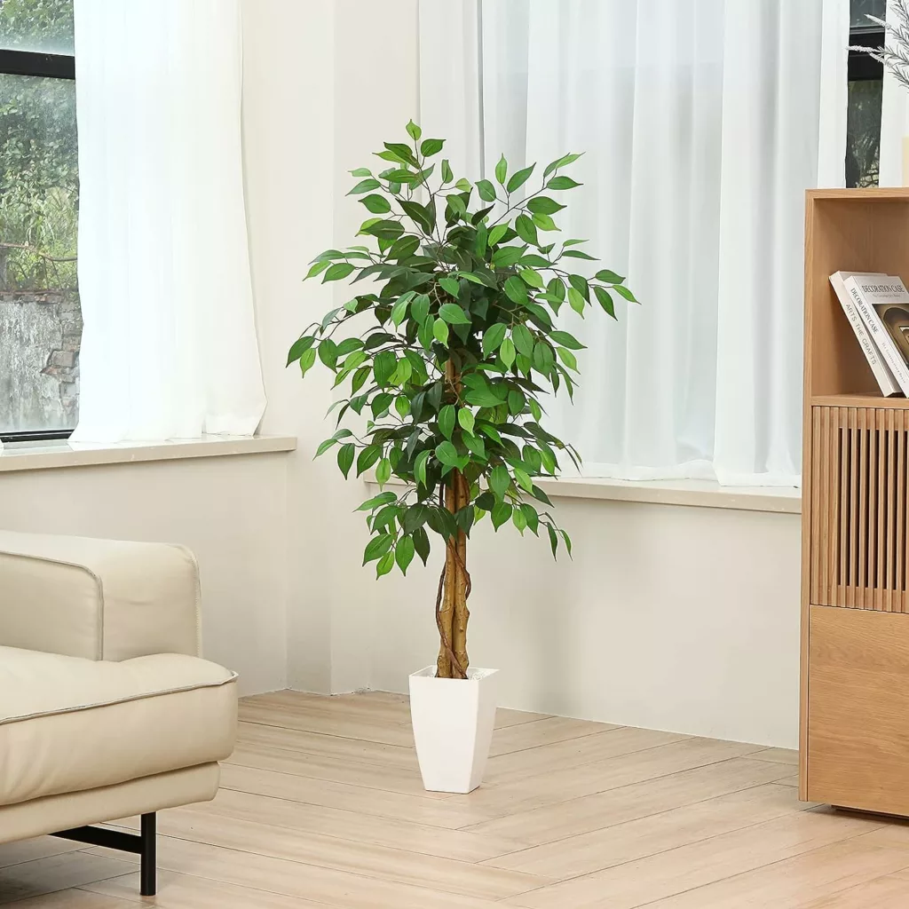 Künstliche Pflanzen Groß 120cm Ficus Kunstpflanze mit Weiß Topf