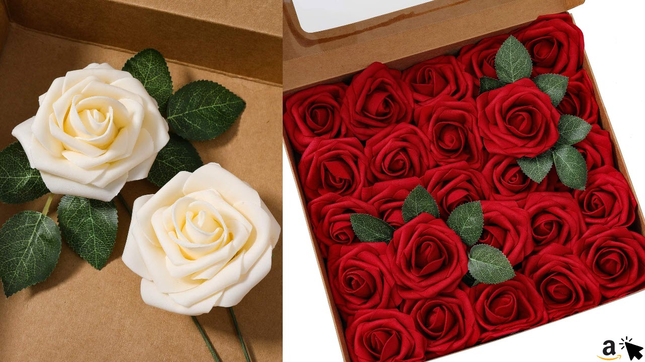 Künstliche Rosen Mit Langem Stiel – 2 Sträuße à 7 Rosen, Elfenbeinweiß, Aus Kunstseide Für Deko & Hochzeit