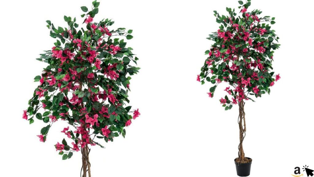 Künstlicher Baum Bougainvillea mit roten Blüten, Höhe 150cm mit Zementfuß - Kunstpflanze Kunstbaum künstliche Bäume Kunstbäume Dekopflanze