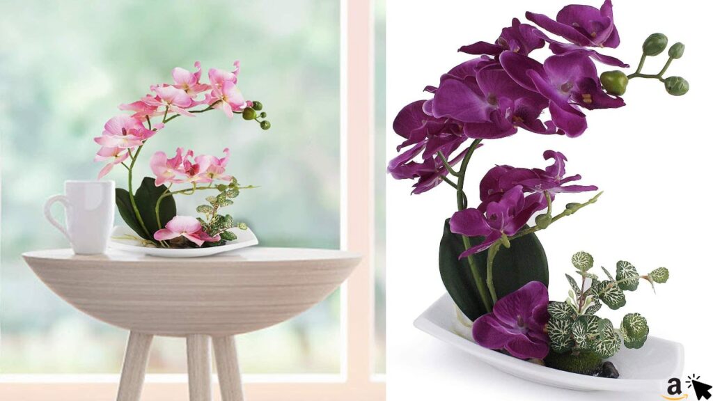 RENATUHOM Künstliche Orchidee in weißem Porzellantopf, künstliche Blumen und Pflanzen für Innendekoration, realistisch und lebensecht