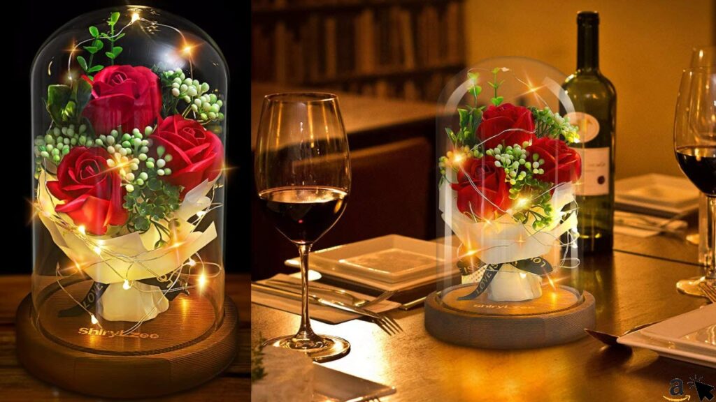 Shirylzee Rose im Glas Ewige Rose Glas Licht Künstliche Rose mit LED-Licht in Glaskuppel, Romantisch Dekoration