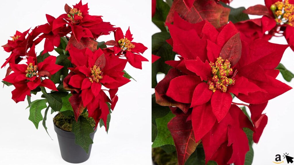 Weihnachtsstern Nature 38cm samt-rot im Topf künstliche Seidenblume Kunstpflanze Kunstblumen