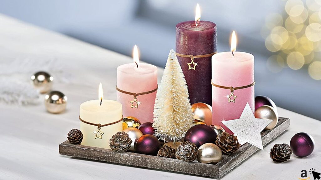 Weltbild Weihnachten Kerzen Deko Set Lila - Kerzen Deko als Adventsgesteck modern