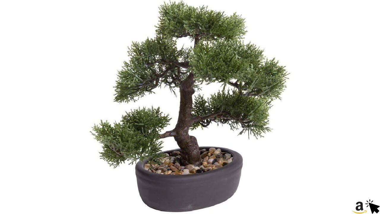 künstlicher Bonsai, 32cm Ceder Kunstbaum, in brauner ovaler ...