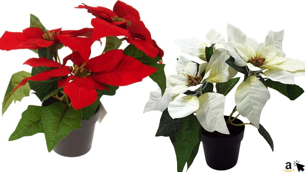 matrasa Weihnachtsstern Christstern künstlich, 30 cm täuschend echte Kunstblume Weiß oder Rot