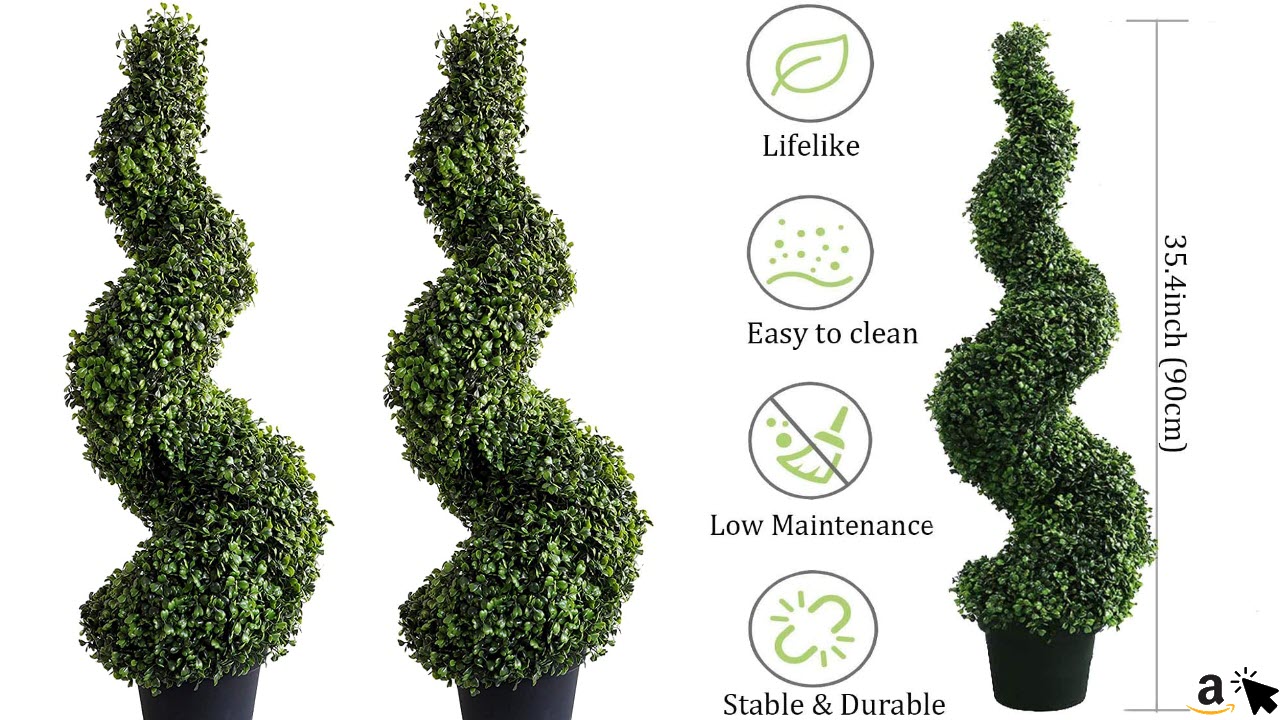 momoplant 2 Set künstlicher Spiral Buchsbaum für Draußen, Topiary Bäume